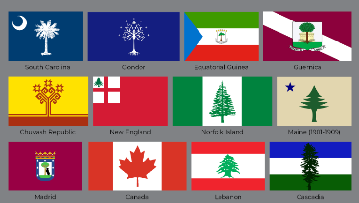 flags with trees in the middle
