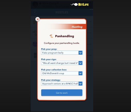 how to panhandle in bitlife