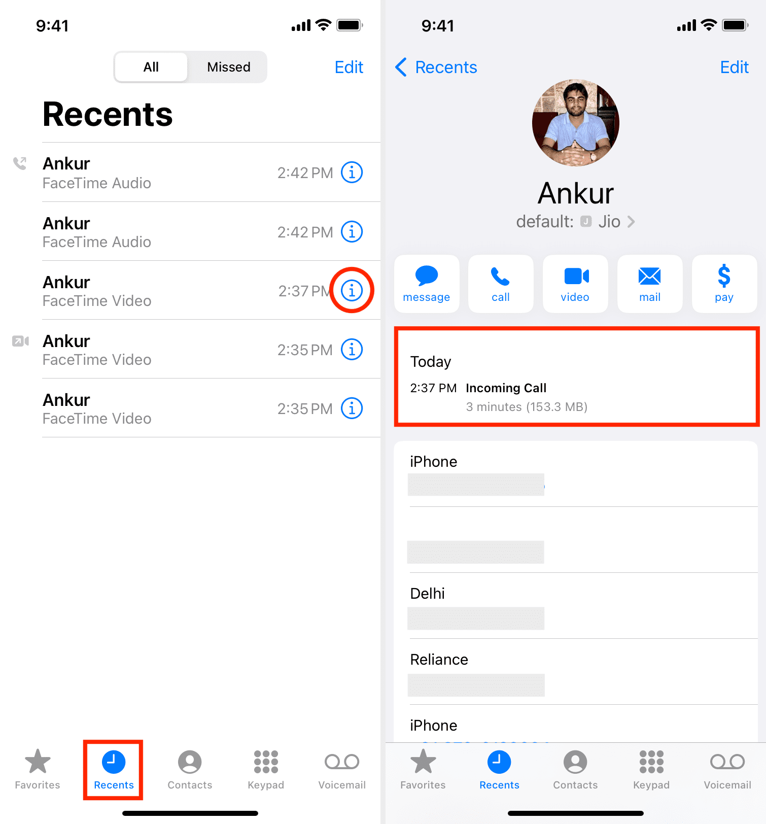 how to check how long a facetime call was