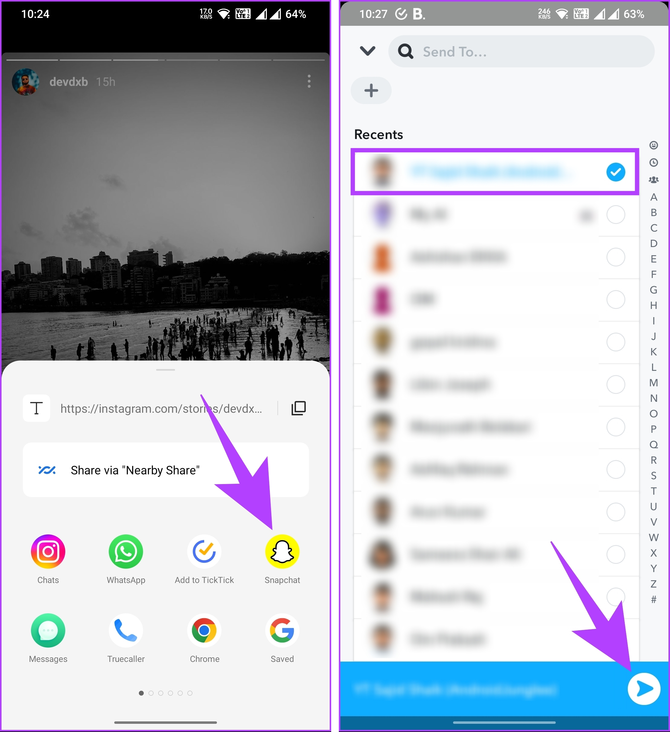 how to share instagram post to snapchat story