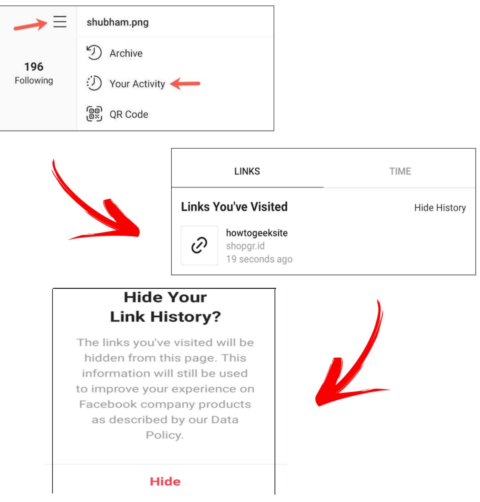 how to unhide link history on instagram