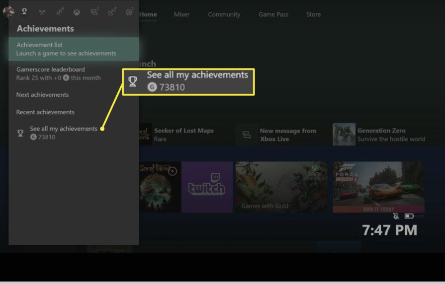 how to take achievements off xbox screen