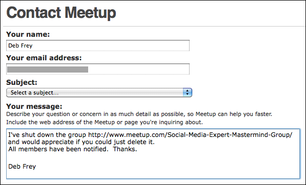 how to delete a meetup group