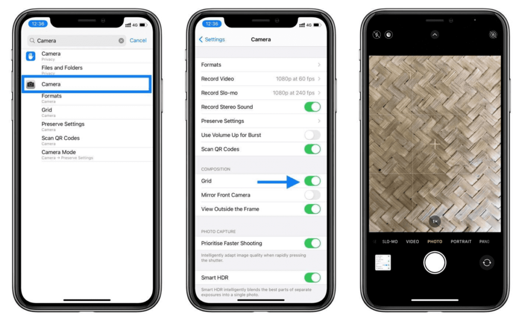 how to get grid on iphone camera