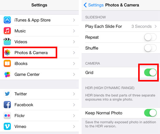 how to get grid on iphone camera