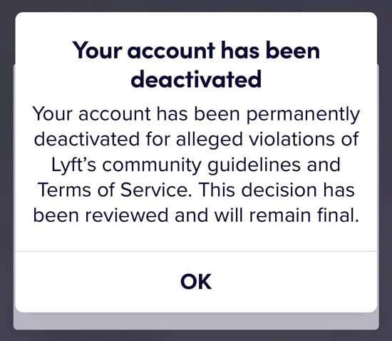 my lyft account has been disabled
