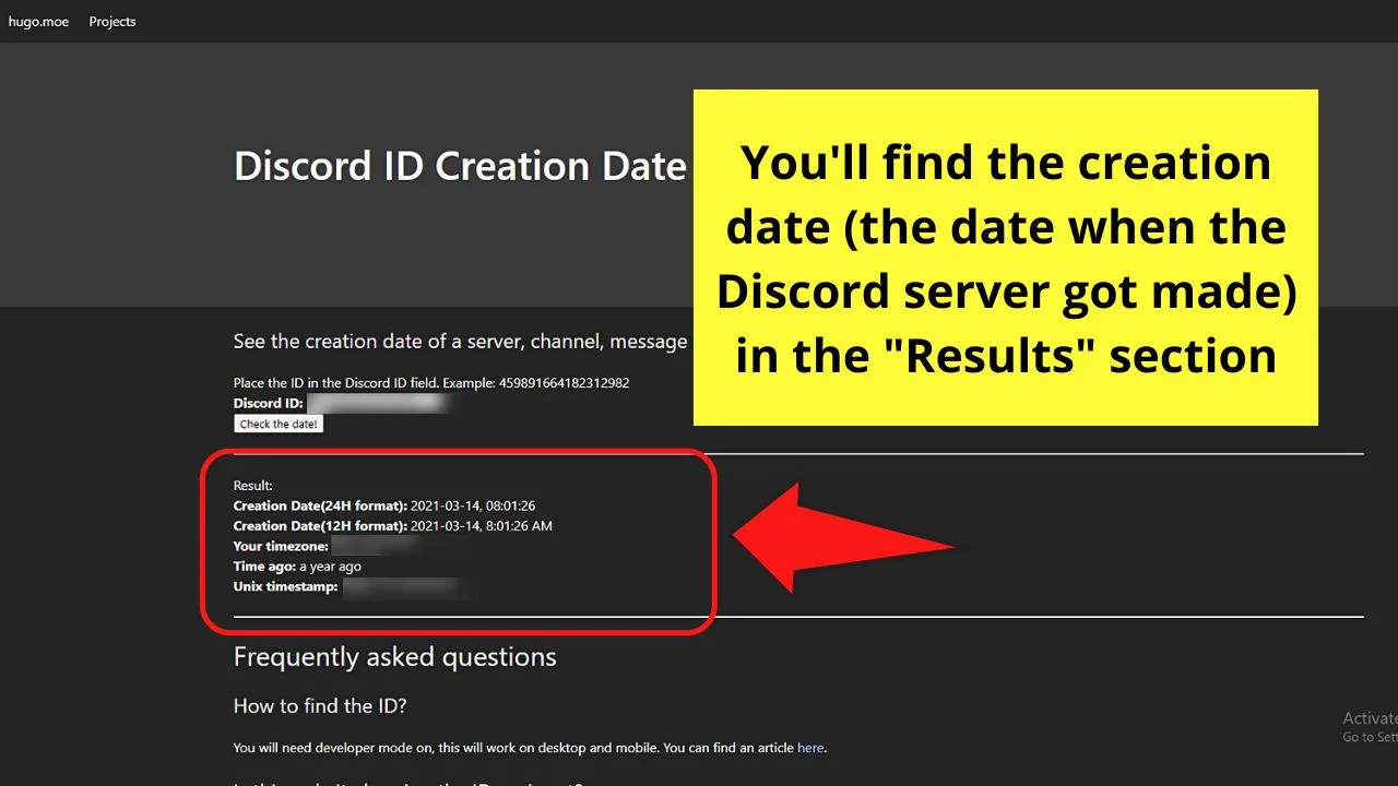 how to see when a discord server was made