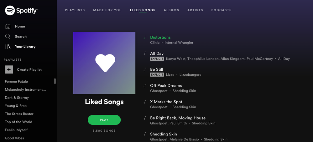 how to remove all liked songs on spotify