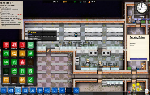 prison architect how to assign prisoners to a canteen