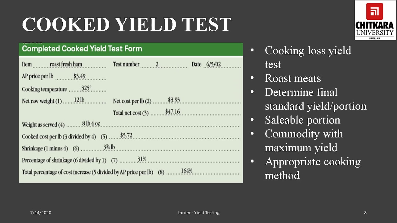what is yield in cooking