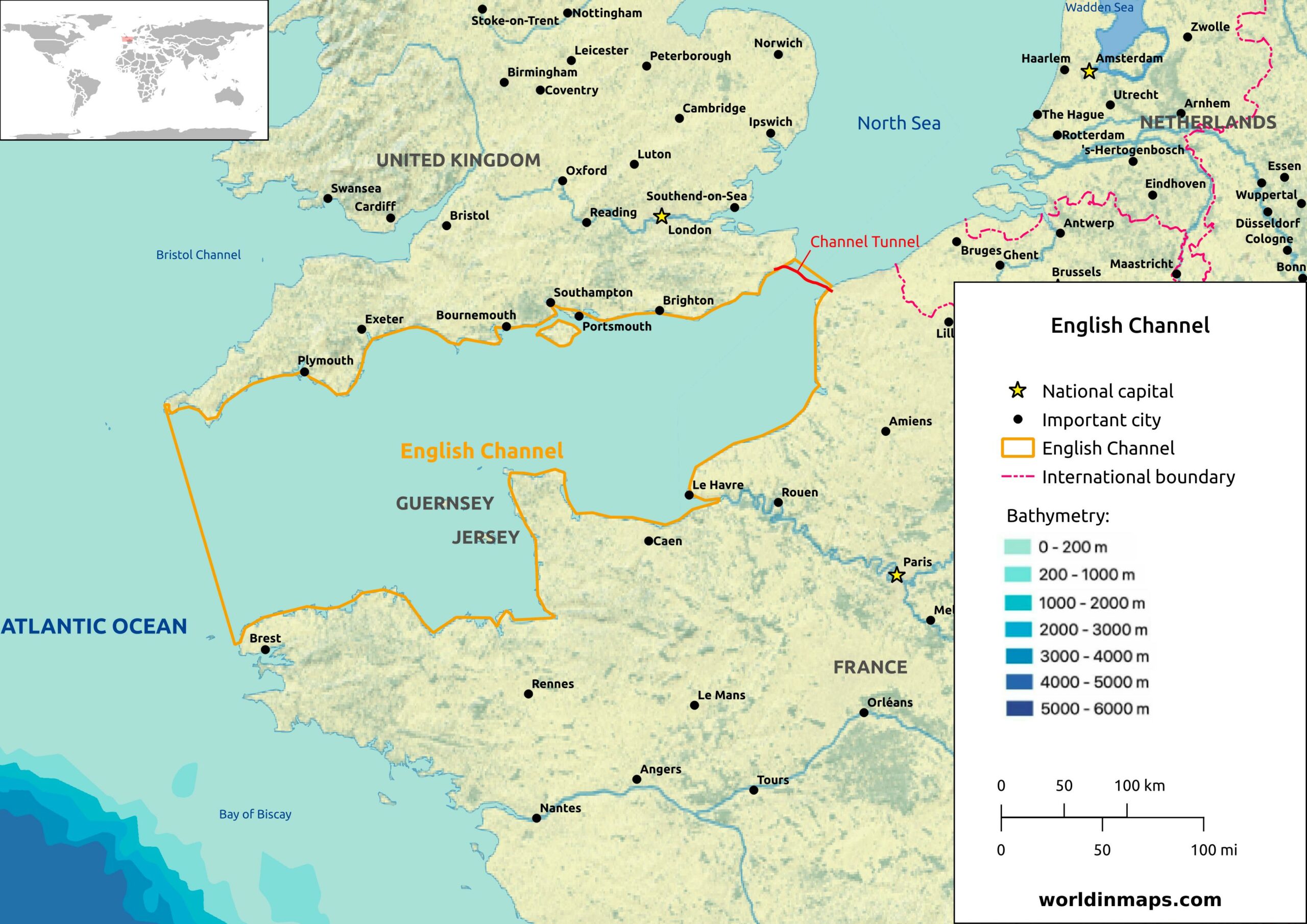 how deep is the english channel