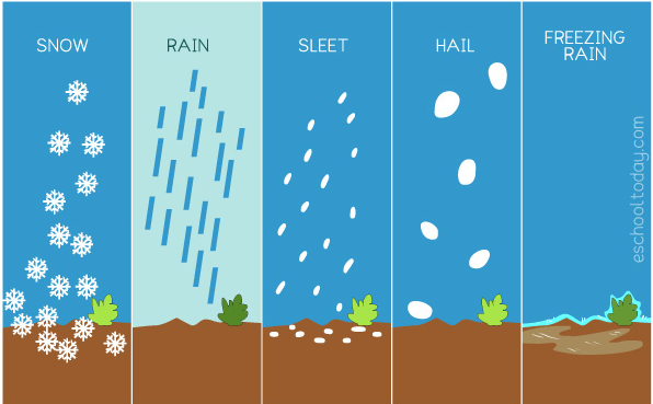 sleet forms directly from which type of precipitation? snowflakes hail rain droplets dust