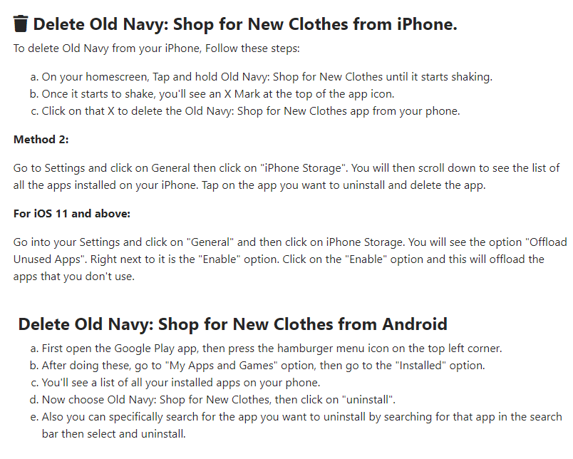 how to delete old navy account