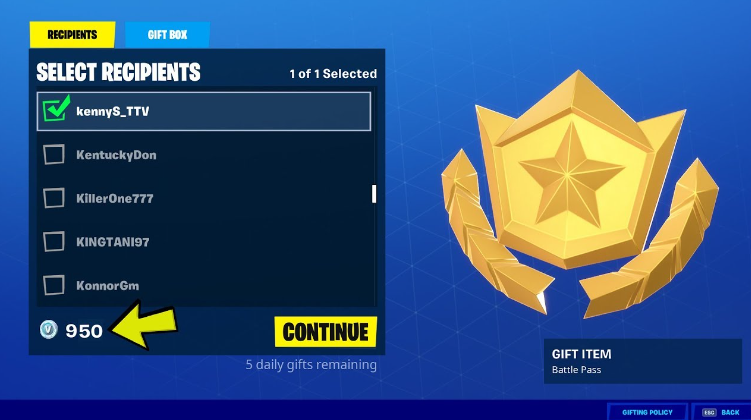 can you gift battle pass with vbucks