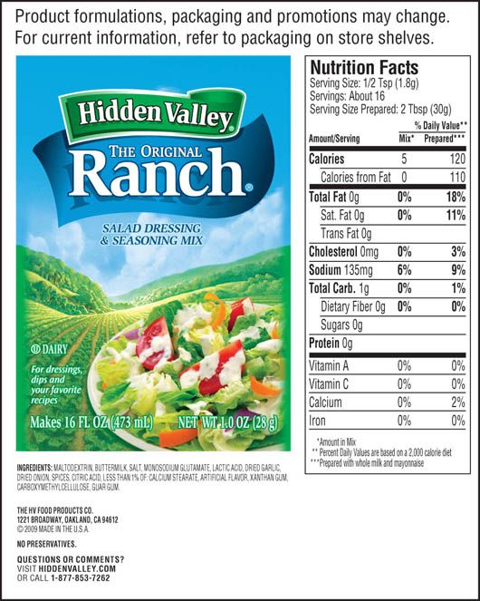 how many tablespoons in hidden valley ranch packet