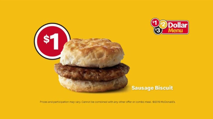 how much is a sausage biscuit at mcdonald's