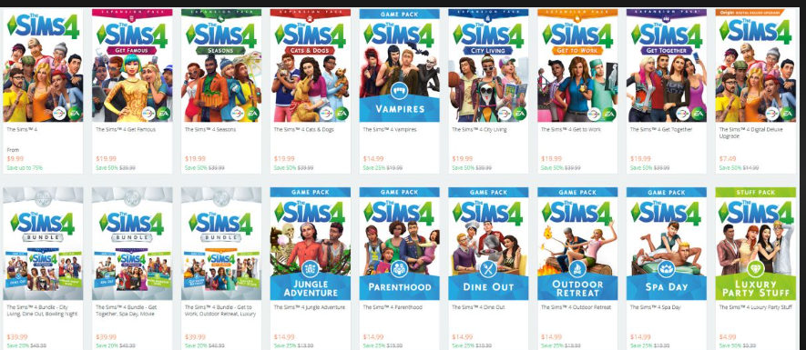 how much is all the sims 4 dlc