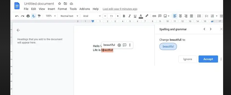 google docs spell check not working