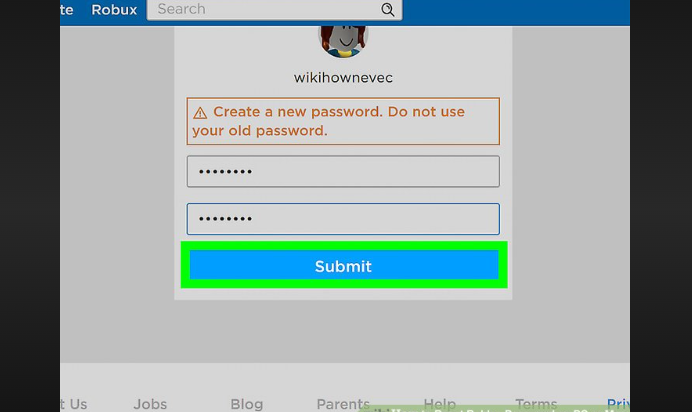 reset password roblox