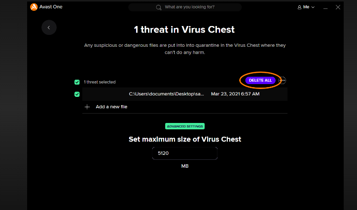 empty avast virus chest