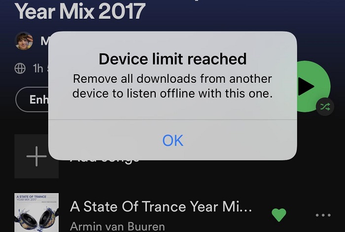 device limit reached spotify