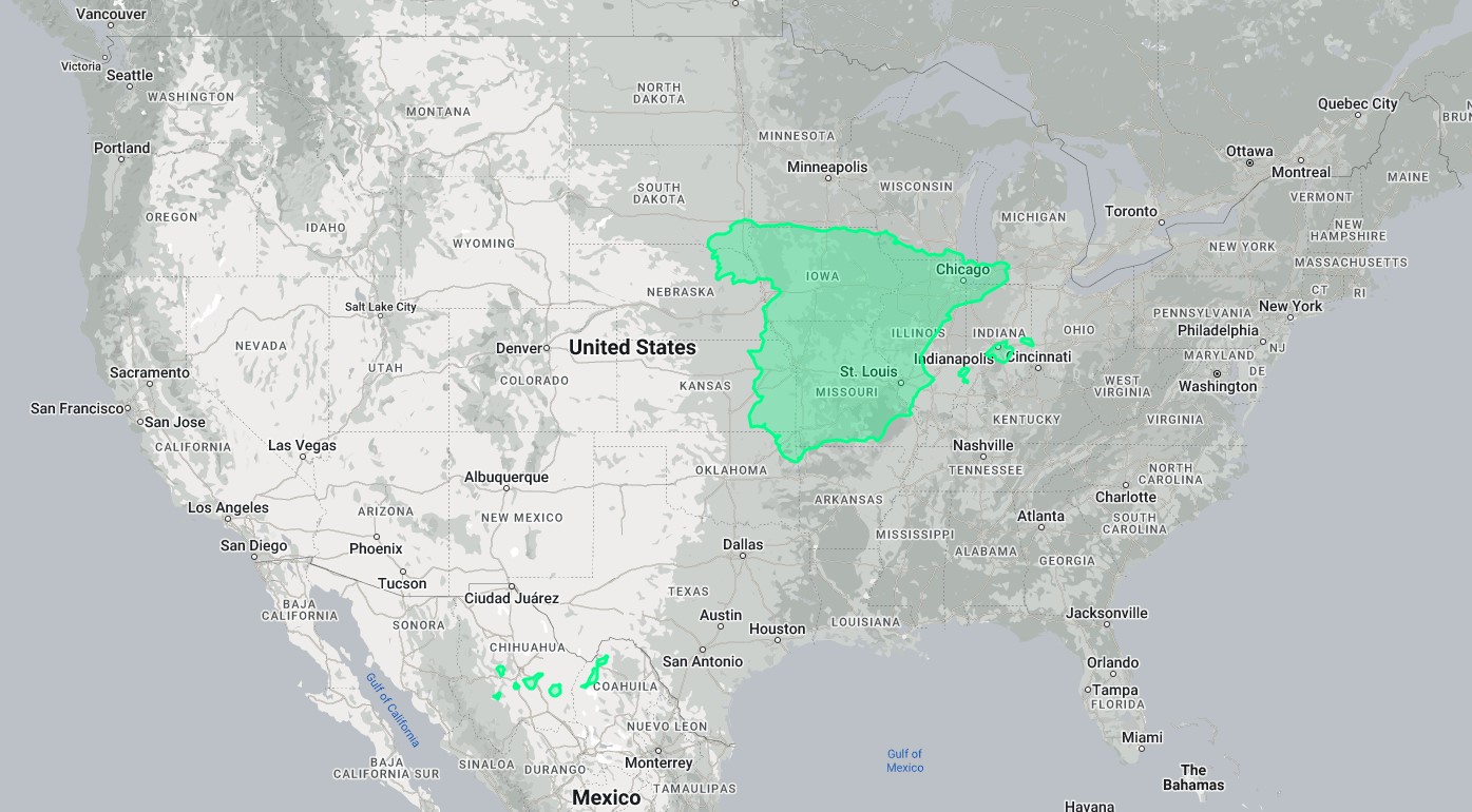 Size of Spain compared to US