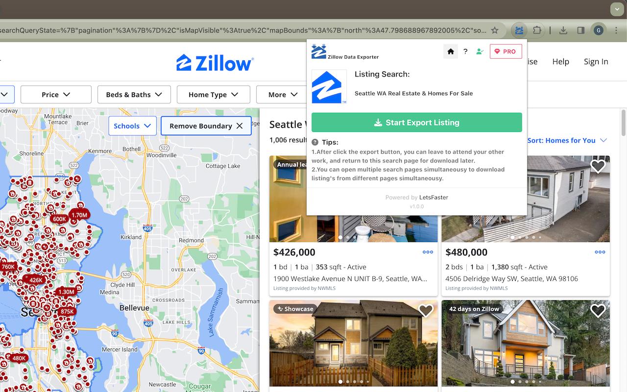 Export Zillow data to Excel